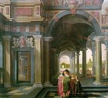 Dirck Van Delen Canvas Paintings - Palace Courtyard with Figures